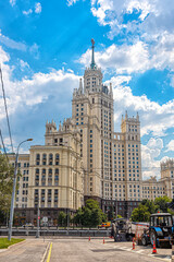 Skyscraper in the style of the Stalinist Empire, on the Kotelnicheskaya embankment