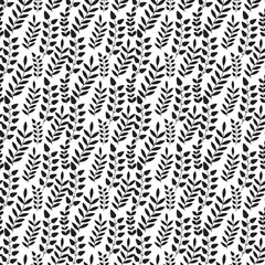 Black leaves seamless pattern. Doodle branch vector pattern