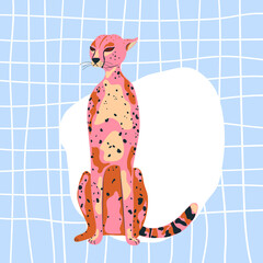 cheetah in pink color flat style. Trend illustration.