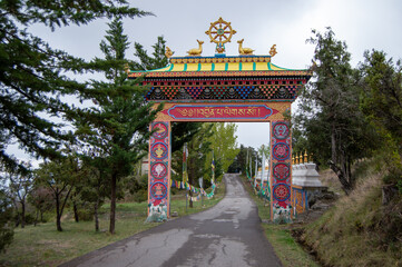 Obraz premium Buddhist Temple of Dag Shang Kagyu in Panillo, Aragon, Spain, Details in a Buddhist temple Dag Shang Kagyu, the Vajrayana Buddhist centre in the Aragonese Pyrenees. 