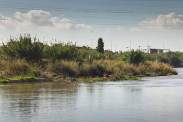 The Llobregat River as it passes through the Baix Llobregat region, near the city of Barcelona.