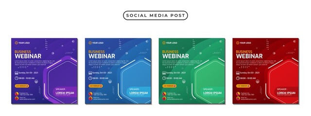 Collection of social media post banner templates. Perfect for business webinars, marketing webinars, online class programs, etc.