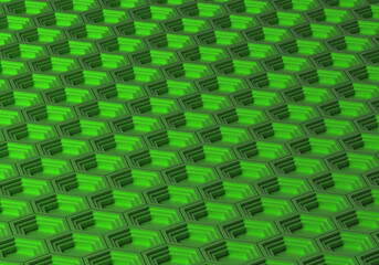 Fototapeta premium Abstract technological background. Simple technology texture. The background is green. Background with hexagons. Technological texture. Green modern pattern. 3D render illustration
