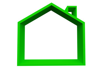 Green house on a white background. Three-dimensional silhouette of a house. It symbolizes the purchase or sale of real estate. Real estate lease icon. 3d rendering with a house icon.