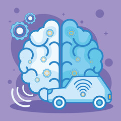 blue car with brain