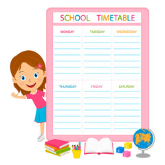 cute cartoon girl and school timetable