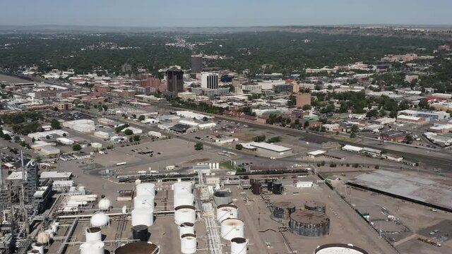 Aerial above city of Billings downtown, Montana