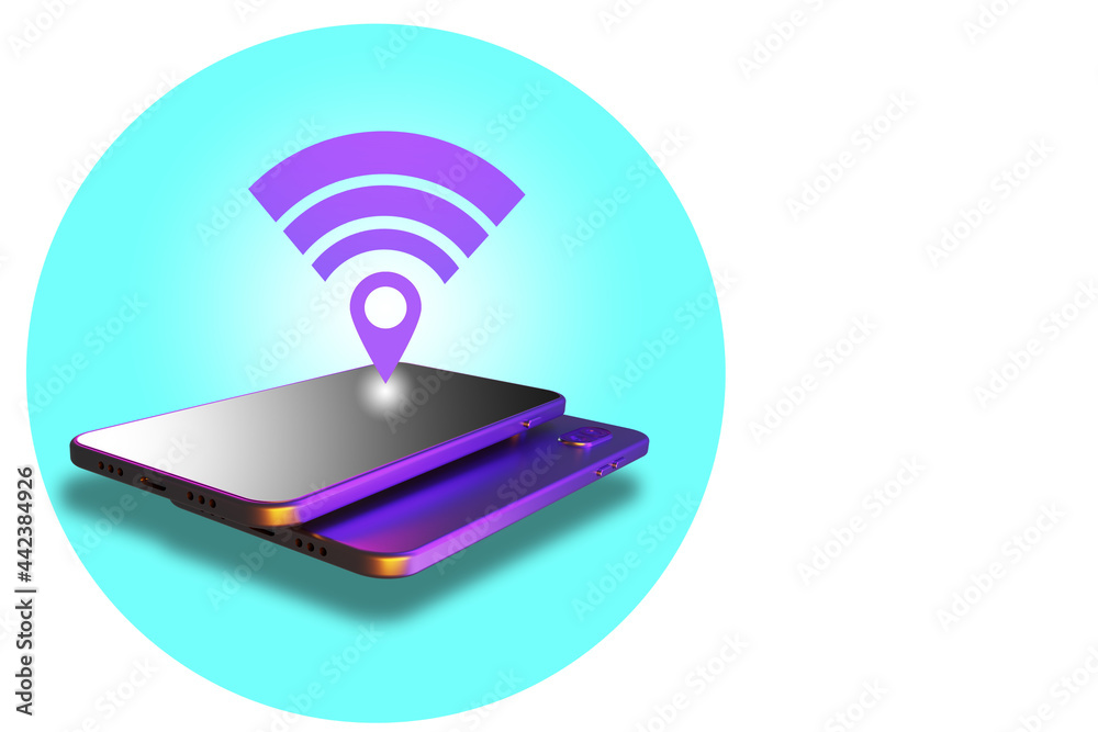 Poster wifi smart phone. wifi icon next to phone. smartphone with internet distribution point. concept of d