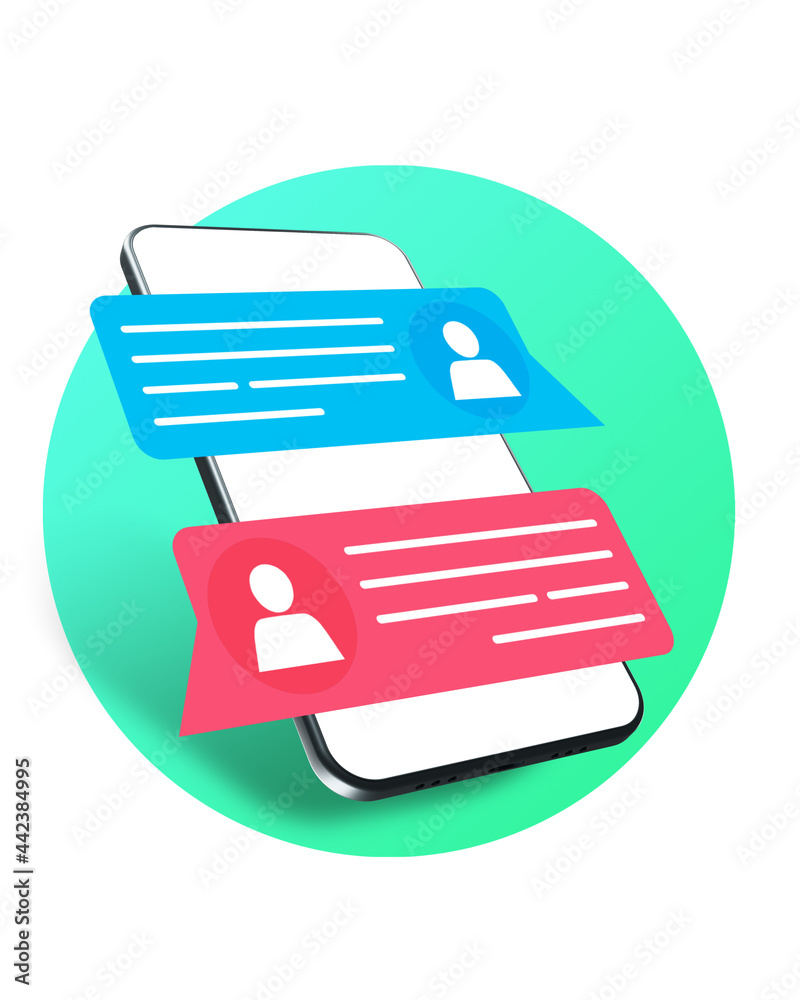 Poster apps messenger concept. mockup of a mobile application with illustrations of messages. messages in m