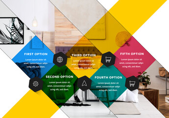 Five Option Infographic Layout with Photo Placeholders