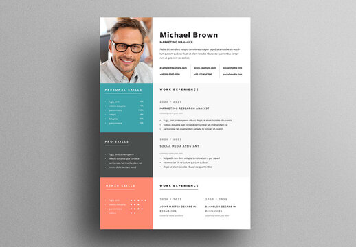 Clean Resume Layout with three Colour Accent