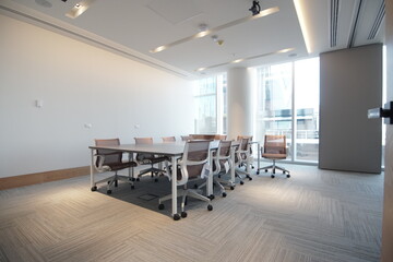 Interior render design with blue chairs, office, 3d render of the resitental building exterior view, Modern office interior. 3d illustration, comedor