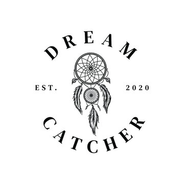 Dreamcatcher Feather Bead Native American Indian Drawing Logo Vector Illustration Template Icon Design