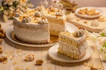 Round cake with whipped cream