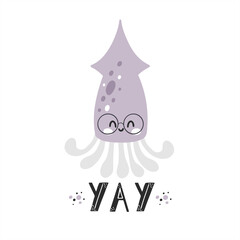 Cute squid with scandinavian lettering - 442386942