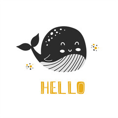 Cute whale with scandinavian lettering - 442387159