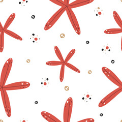Seamless pattern of red starfish - 442387511