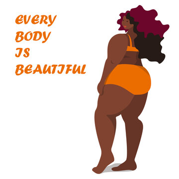 African American plus size woman in swimsuit. Body positive black woman