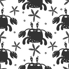 Seamless pattern with cute crabs of black color in the Scandinavian style - 442387731