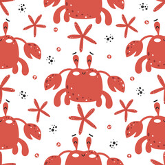 Seamless pattern with cute crabs of red color - 442387772