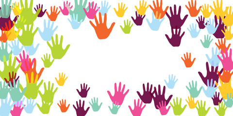 Cheerful kids handprints art therapy concept vector illustration.