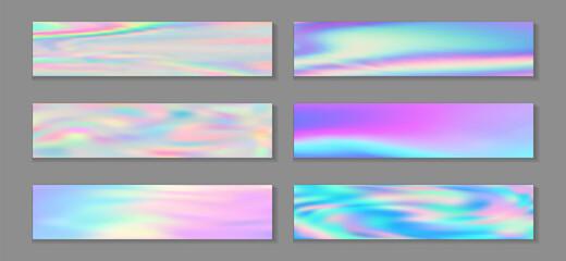 Neon holo surreal banner horizontal fluid gradient mermaid backgrounds vector set. Pastel