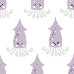 Seamless pattern with cute squid in scandinavian style - 442388146
