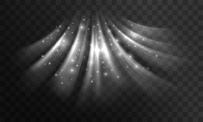 Fresh air flow from the conditioner. Sparkling light effect with white rays. Imitation cold wind or frost