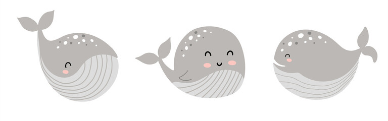 Set of cute whale characters in scandinavian style - 442388509