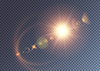 Camera lens flare effects on realistic sun