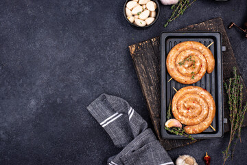Raw uncooked chicken sausages with spices