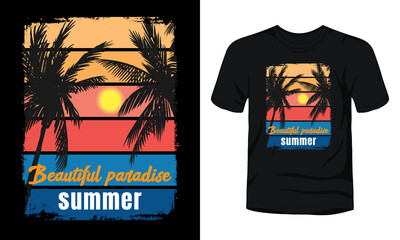 "Beautiful Paradise summer" t-shirt design template.