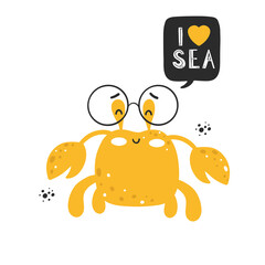 Yellow crab with scandinavian lettering - 442388594