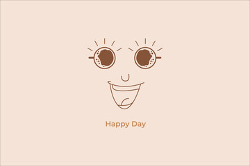 Happy day with eye shaped coffee and smile. Vector illustration