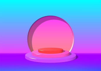 3d pedestal or podium with round steps on stage and minimalistic white background