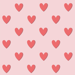 Seamless endless pattern of red hearts on a pink background, background, wallpaper, decoration for Valentine's Day, birthday, wedding, valentines, cards, scrapbooking paper, vector design