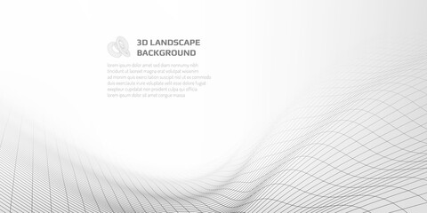Virtual landscape with 3D lines and waves.