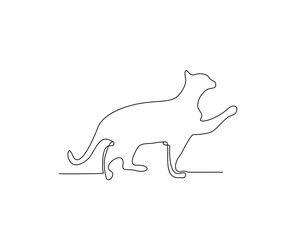 Cat in continuous line art drawing style. Minimalist black outline with active stroke isolated on white background.