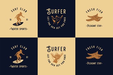 Surfing style for t-shirt print. Surfbord for surf surfer. Tropical surf bord for exotic tiki bar or beach bar