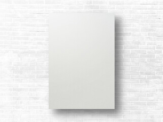mock up white poster paper on white color brick tile wall background texture for vintage interior or modern loft style architecture design concept