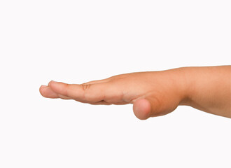 Children hand showing flat palm gesture, isolated, close-up