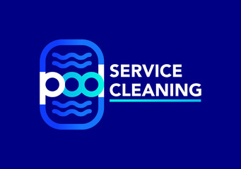 logo or emblem, cleaning and service of the pool on a blue background. Vector, illustration