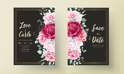 Beautiful hand drawn watercolor flower wedding invitation card
