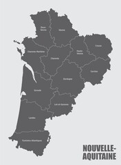 Nouvelle-Aquitaine administrative map - obrazy, fototapety, plakaty