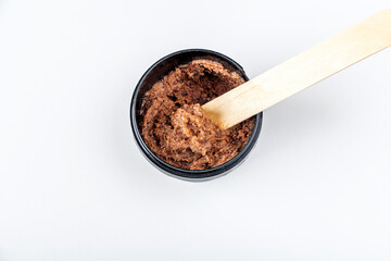 Natural organic homemade skin care. Cleansing and nourishing cosmetics. Beauty products: lavender or coffee scrub peeling for body or face. Spa therapy.