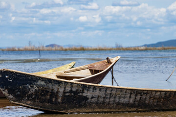 boats on the banks of the São Francisco Bahia River Brazil