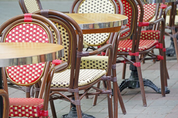 chairs and tables in the summer cafe