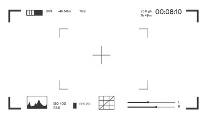 Camera focusing display with settings and info