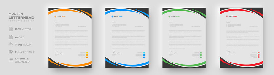 corporate modern letterhead design template with yellow, blue, green and red color. creative modern letter head design template for your project. letterhead, letter head, simple letterhead design.