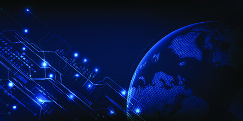 The encounter of blue planet and  high speed digital communication technology.Futuristic computer technology concepts. © Alleachday